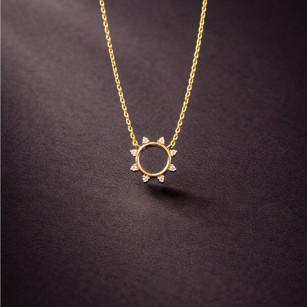 Gold Sunburst Circle Pendant Necklace - Dainty Women’s Jewelry